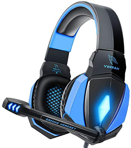 YINSAN Auriculares Gaming para PS4 PC, Cascos Gaming para Nintendo Switch Xbox One con Cancelación de Ruido, Cascos Gamer con 3.5mm Jack con Sonido Envolvente & Luz LED