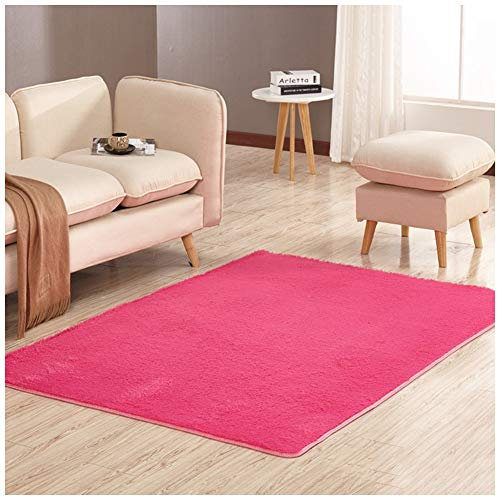 DAIHAN Tapis Chambre Coussin Fausse Fourrure Confortable Moquette Anti-Dérapage Rose 2 80X200CM