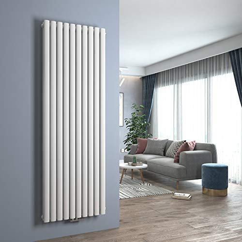 Heilmetz Design Heizkörper, Vertikal Designheizkörper Doppellagig, Oval Flachheizkörper Heizung Mittelanschluss, Wohnzimmer Moderne Heizkörper 1800 x 600 mm, Weiß
