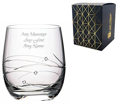 Personalised Engraved Single Diamante Whisky Tumbler with Spiral Design Cutting Gift Box Wedding Birthday Christmas