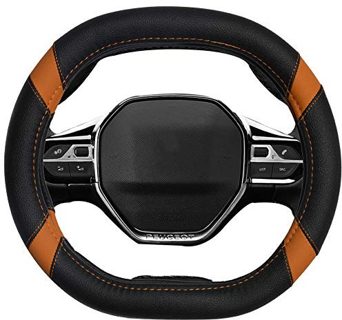 Mayco Bell Mikrofaser Leder Auto Lenkradbezug Fit für Peugeot 3008 206 207 208 2016-2019 508 208 2019 e-208 (orange)