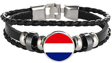 Holland Niederlande Flagge Geflochtenes Armband Leder Kette Kristall Armband Souvenir, Mode Handgemachtes Armband für Mann & Frau Besonderes Tagesgeschenk