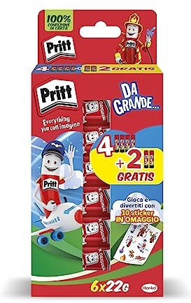 Pritt Colla Stick 6 x 22g, colla per bambini sicura e affidabile, colla Pritt per lavoretti e fai da te, con una tenuta forte per uso scuola e ufficio, 6 stick x 22 g