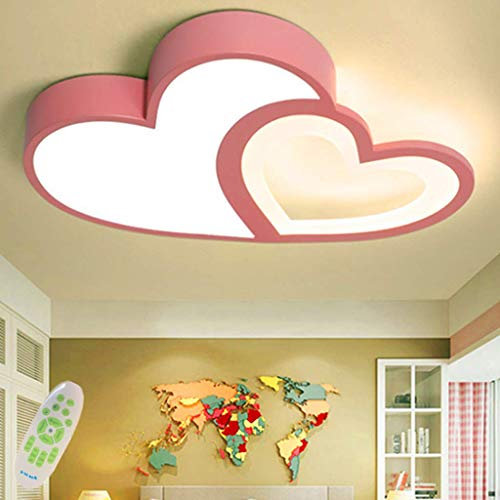 LED Deckenleuchte Für Kinderzimmer Deckenlampe Herzförmig Fernbedienung Dimmbar Decken Lampe Acryl Lampenschirm Kronleuchter Prinzessin Raum Beleuchtung Für Babylampe Modern Kinderlampe,Rosa,55cm