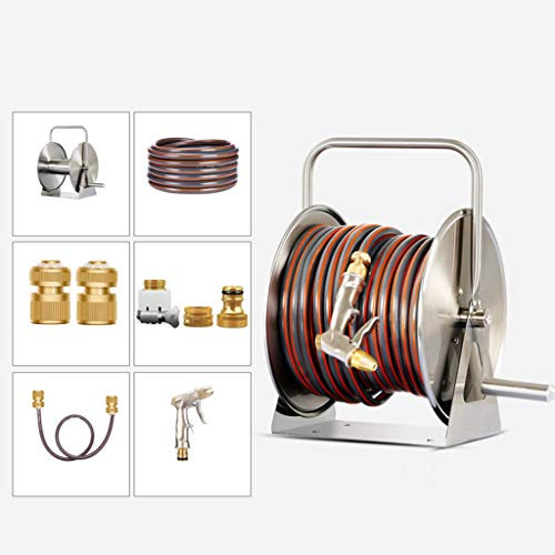 BBGS Schlauchtrommel Edelstahl Schlauchaufroller, Hochdruck Bewässerungsschlauch Wasserpistole Set zum Autowäsche Gartenbewässerung Schlauchaufbewahrung (Size : 50m)