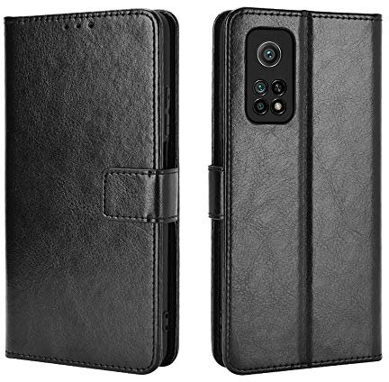 Lederhülle für Xiaomi Mi 10T 5G/Xiaomi Mi 10T Pro 5G Hülle, Flip Case Schutzhülle Handy mit Kartenfach Stand und Magnet Funktion als Brieftasche, Tasche Cover Etui Handyhülle für Mi 10T, Schwarz