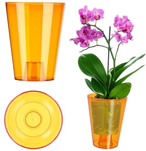 KADAX Flowerpot, Slim Orchid Pot, semplice fioriera, secchio di fiori per orchidea, erba da ragazzo, margherite, trama per cucina e soggiorno (⌀ 12 cm, rotondo, arancione)