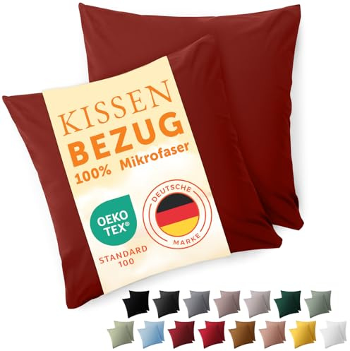 Blumtal Kissenbezug 40 x 40, 2 Stück - Oeko-TEX zert. Kissenbezüge 100% Mikrofaser in extra weich & waschmaschinenfest - Bezug Kissen 40x40 Aurora Rot