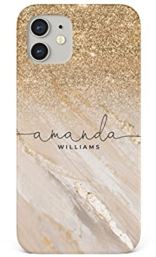Tirita Personalised Phone Case Cover Compatible with iPhone 12 Pro Max - Marble Gold Foil [04 - Sequin Gold] PRINTED GLITTER, NOT REAL GLITTER