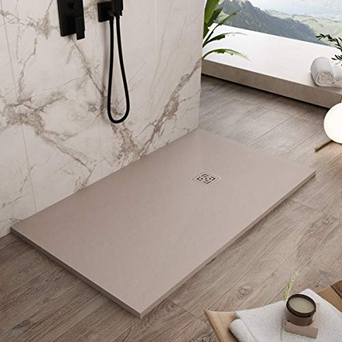 Essence ArredoBagno Duschtasse aus Kunstharz, 110 x 100 cm, Steinoptik, rutschfest, mit Gelcoat – Modell Rome Sand – Gitter und Abfluss im Lieferumfang enthalten