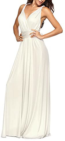 HAHAEMMA Damen Kleider Elegant Hochzeit Lang Abendkleid Multiway V-Ausschnitt Rückenfrei Brautjungfernkleid Bodenlang Abschlussball Ballkleid Neckholder Sommer Strandkleid(BA,M)