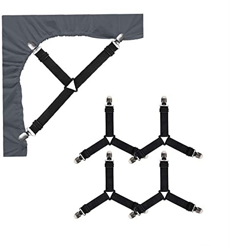 Resdenio Bed Sheet Straps, 4 Pcs Adjustable Elastic Sheet Fasteners Fitted Sheet Straps Triangle Suspenders Gripper Bed Sheet Holders Sheet Clips for Bed Sheets, Sofa Cushion, Mattress Covers
