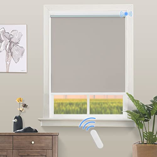 Grandekor Elektrische Rollos Innen, Verdunklungsrollo ohne Bohren mit Fernbedienung & Leiser Motor Grau 100x100cm,Smart Rollo für Fenster Innen mit Metal Klemmträger,Thermorollo Sonnen-& Sichtschutz