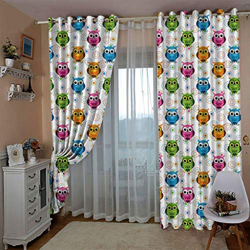 ZAPVI Fenster Vorhang Schlaufen-Vorhang Cartoon & Eule Dekorative Gardine Schlaufenschal Fenster-Schal 2er Set Größe:2 x B75 x H166cm