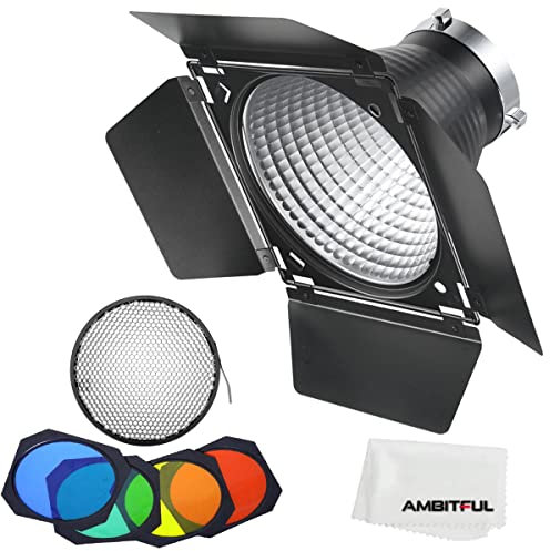 Godox 7 Fish Scale Pattern Standard Reflector Diffuser + BD-04 Barn Door with Honeycomb Grid and 4 Color Gel Filters