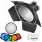 Godox 7 Fish Scale Pattern Standard Reflector Diffuser + BD-04 Barn Door with Honeycomb Grid and 4 Color Gel Filters