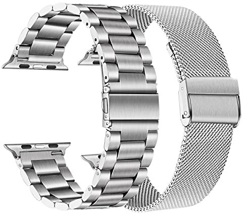 TRUMiRR Ersatz für Apple Watch 10 42mm/Apple Watch 9 8 7 41mm/SE(2.Generation) 40mm Armband, Mesh Gewebte Edelstahl Uhrenarmband Metall Armband für iWatch SE Series 10 9 8 7 6 5 4 3 2 1