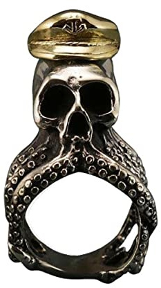 MayiaHey Krake-Ring, Tintenfisch-Ring für Männer, Nordischer Wikinger-Piraten-Schädel-Kopf-Ring Gotischer Krake-Schädel-Schmuck, Hip-Hop-Piratenhut-Anker-Ring Punk-Krake-Tier-Ring (21.4)