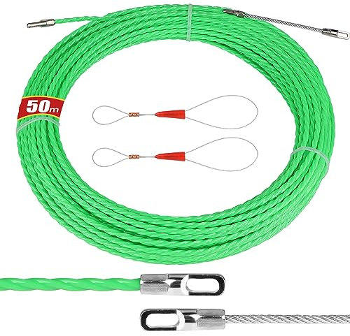 EFUTURETIME Einziehhilfe Kabel Einziehspirale 50M Fiberglas Polyester, Einziehdraht 4.5mm, Kabelverlegung mit 2 Führungsfedern, Kabel Durchziehhilfe zur Kabelverlegung, Grün