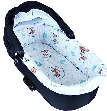 BABYLUX Nestchen für Kinderwagen Stubenwagen BABYWANNE + Matratze 2 Tlg Set Doppelseitig (W14 - Grau + Wald Reh)