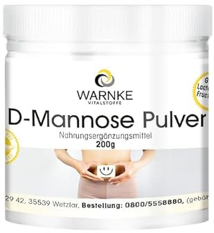 Poudre de D-mannose 200g - avec vitamine B2 riboflavine de notre propre fabrication - 100% pur sans additifs - hautement dosé et végétalien | Warnke Vitalstoffe - Qualité des pharmacies allemandes