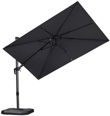 PURPLE LEAF Sonnenschirm Twist 300 cm x 200 cm, Kippbar Ampelschirm, Gartenschirm mit Kurbel, Gestell Aluminium, Beidseitig Axial Schwenken, 360° Rotation, UV-beständig, Hellgrau