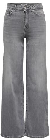 ONLY Jean à Jambe Large ONLMADISON Taille Haute Wide Leg Fit Jeans Light Grey Denim S 34 Light Grey Denim S / L34
