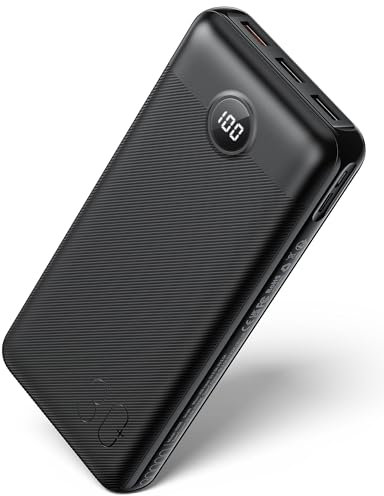 VEGER Power Bank PD 20 W QC 3.0 recharge rapide chargeur portable, 4 sorties et 2 entrées avec LED affichage numérique batterie externe compatible avec iPhone/Samsung/Huawei/iPad (Noir)