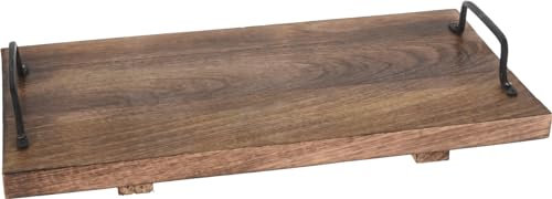 Rustic Mango Wood Board with Metal Handles - Wooden Cutting Chopping Board Food Serving Tray Platter (Length - 40cm)