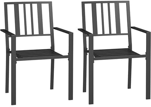 Outsunny Set of 2 Garden Chairs, Stackable Outdoor Chairs with Metal Slatted Seat & Backrest, for Yard, Garden, Black