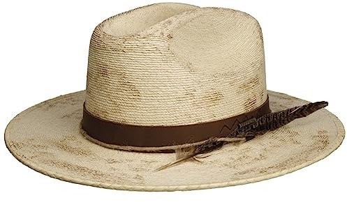 Stetson Chapeau en Paille Mexican Palm Femme/Homme - Western de Soleil Cowboy avec Bandeau Cuir Été Printemps-été - L (58-59 cm) Marron