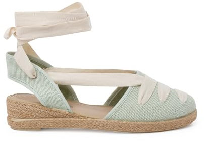 Pisamonas Alpargatas Lino Goyescas Cintas Crudo Y Cuña Size 38 Color Menta
