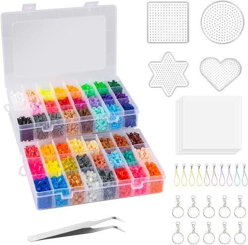 EPHOSHI 8600pcs Fuse Beads Kit-in 48 Colors, 5mm Iron Beads for Kids - Craft Bead Set with Pegboards, Pattern Cards, Tweezers