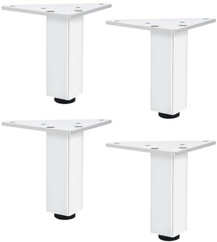 SZLXJMFL White, 4pcs Table Legs DIY Metal Furniture Feet Adjustable 6cm-40cm Heavy Duty Sofa Legs Cabinet Feet Cupboard Feet Kitchen Foot, Rubber Anti-slip Mat, Free Screw 10cm/4