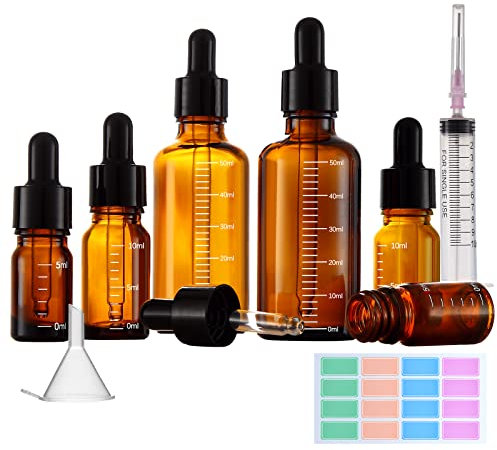 HYSINSE fiole en verre,6flacon pipette,Flacons et bocaux de laboratoire,Bouteilles compte-gouttes en verre brun vides,pour l'aromathérapie Gouttes Les Oreilles Huile Essentielle Bouteilles (A)
