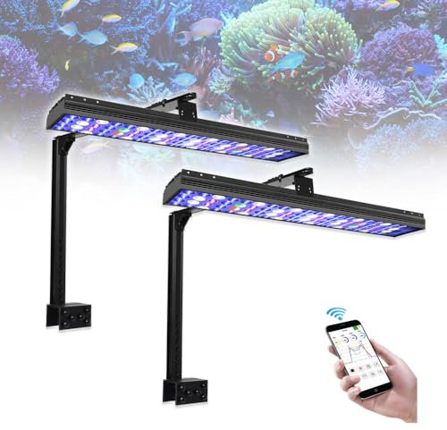 PopBloom Hertz54 WiFi Meerwasser LED Aquarium-Beleuchtung für Salzwasser Meerwasser Aquarium Beleuchtungen weiß blaues Spektrum für Koralle Riffbecken 120cm Aquarien (2 H54WiFi mit Arm-Kit)