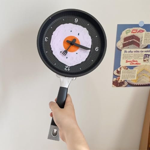 Jwthee Bratpfanne Küchen-Wanduhr, 3D-Pfanne mit Spiegelei-Form, Topf-Wanduhr, modernes Design für Küchendekoration, Eier-Bratpfanne-Wanduhr (Rosa)