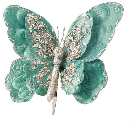 Schmetterling Blumen Ornament mit Clips für Weihnachtsbäume, Kränze und Girlanden (blau)