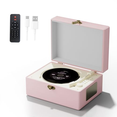 Tragbarer CD-Player mit Fernbedienung, 3600 mAh Akku, Lautsprecher, Pink