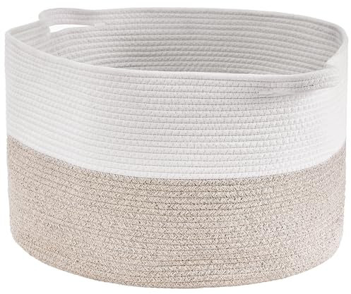 VEVOR Panier de Rangement en Corde de Coton, 87 L, Corbeille à Linge Tissé avec Poignées, Extra Large, Pliable, 558x558x355 mm pour Organiser Vêtements, Jouets, pour Chambre d'Enfant, Salle de Bain