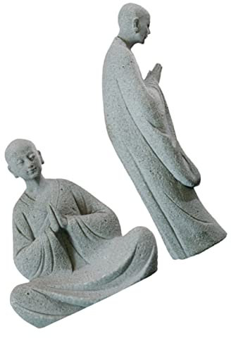 Yardwe Lot De 2 Statues De Moine pour Jardin Petite Figurine De Moine Sculpture De Jardin Japonaise Décoration Zen