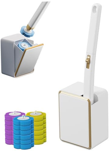 Disposable Toilet Brush with 18 Wand Refills Toilet Bowl Cleaner Wands & Toilet Scrubber Refill Heads Wall Hanging Disposable Toilet Cleaning System for Bathroom Cleaning