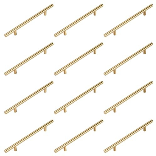 Stormshopping 12PACK Kitchen Door Handles 160mm Gold Kitchen Cupboard Handles Black Cupboard Pulls Drawer Pulls for Cabinet Wardrobe Bathroom Stainless Steel