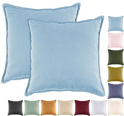 JACK by Mistral 2er Set 45x45cm Kissenhülle Kissenbezug Baumwolle Reißverschluss Leinenoptik, Farbe:Hellblau