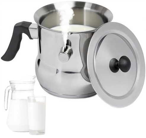 1.5L Milchtopf Induktion, Afenau Milchtopf mit Deckel, milchtopf Doppelwandig mit Pfeife, Bakelitgriff, Edelstahl Simmertopf Induktion für Gas Elektro induktion