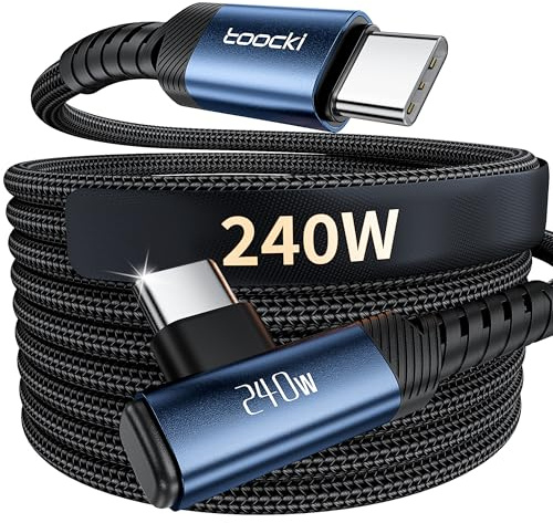 toocki Cable USB C a USB C 240W 3M, Carga Rápida PD3.1 y Transferencia 480Mbps, Nylon Cable Cargador Tipo C con Angulado para iPhone 17/16 Pro Max/15, MacBook Pro, iPad Pro/Air, Galaxy S25, Azul