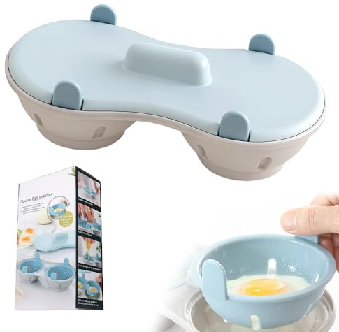 Microwave Egg Steamer, 2025 Upgraded Microwave Egg Cooker, Breakfast Double Row Egg Cooker, Microwave Egg Poacher 2 Eggs, Poached Egg Steamer, Kitchen Cooking Gadgets (Blue)