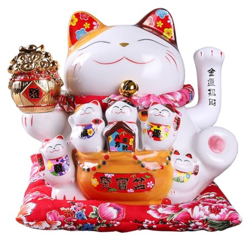 Gokelomg 7 Keramik Winkende Katze Maneki Ornament Feng Shui Dekoration Schaukel Katze,A