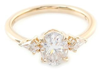 Ring Damen, Ring Damen Cool mit Ovalem und Tropfenförmigem Moissanit Gelbgold Mutter Tochter Geschenk