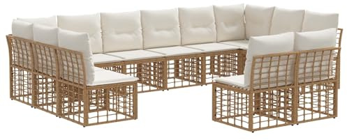 vidaXL Outdoor-Sofagarnitur Natürlich und Cremweiß Polyester, Moderne, wetterfeste, modulare Outdoormöbel, verstellbare Füße, perfekte Sofa Gruppe für entspannte Stunden